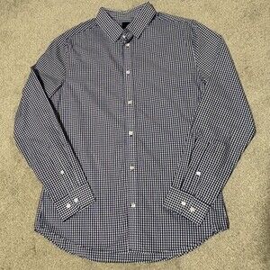 H&M Mens Large Slim Fit Gingham Check Shirt Long Sleeve Blue White
